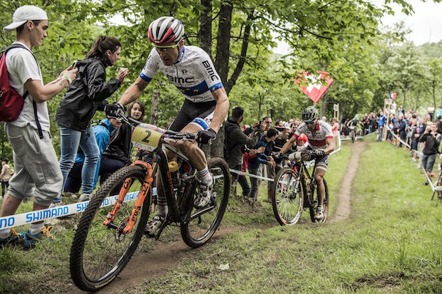 Julien Absalon, Nino Schurter perform at the UCI XCO World Tour in La Bresse, France on May 29th, 2016 // Bartek Wolinski/Red Bull Content Pool // P-20160529-02030 // Usage for editorial use only // Please go to www.redbullcontentpool.com for further information. //