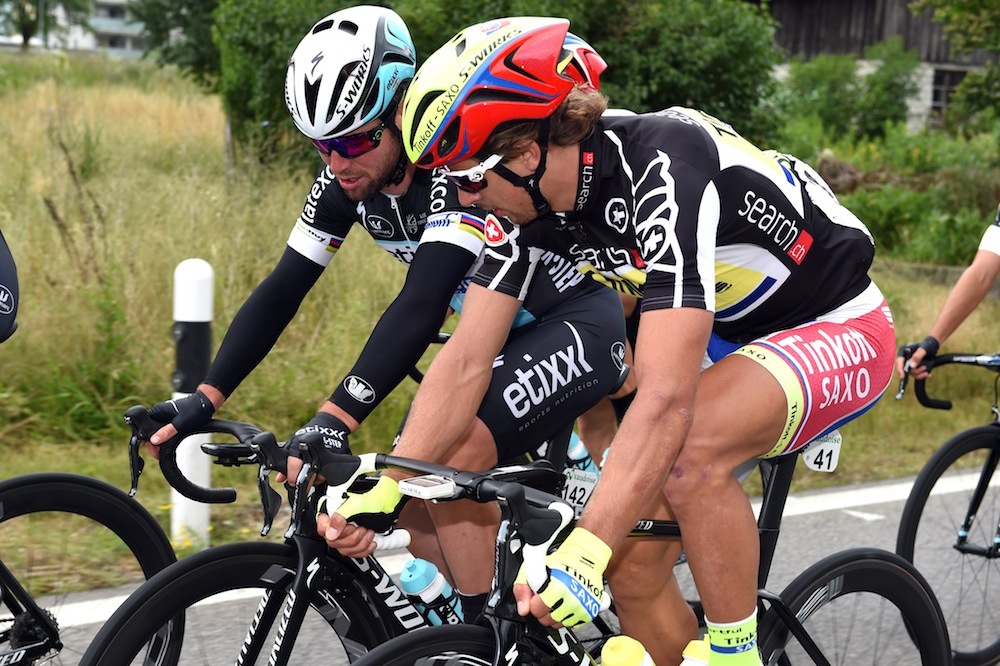 Peter Sagan and Mark Cavendish on stage six of the 2015 Tour de Suisse