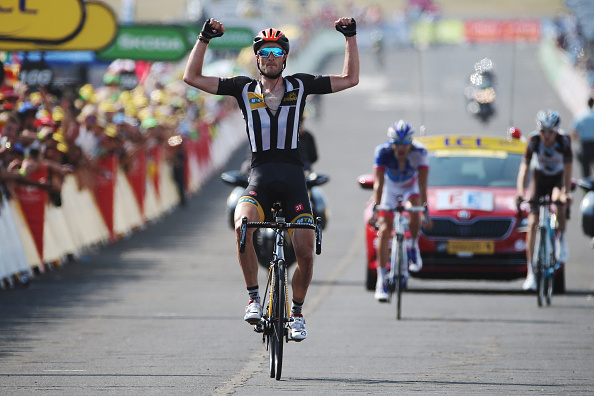 MENDE, FRANCE - JULY 18: Stephen Cummings of Great Britain and MTN-Qhubeka celebrates winning stage 14 during the 2014 Tour de France, a 187.5km stage from Rodez to Mende, on July 18, 2015 in Mende, France. (Photo by Doug Pensinger/Getty Images)